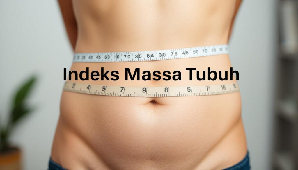 A close-up of a human body, with a clear focus on the midsection. The skin has a natural, healthy tone, and the figure is positioned in a neutral stance, conveying a sense of measurement and assessment. The background is blurred, creating a clean, clinical atmosphere, with soft, diffused lighting that highlights the contours of the body. The image should visually demonstrate the concept of "Indeks Massa Tubuh" (Body Mass Index), without any text or overlays, allowing the viewer to interpret the visual cues and understand the metric's role in assessing health risks.