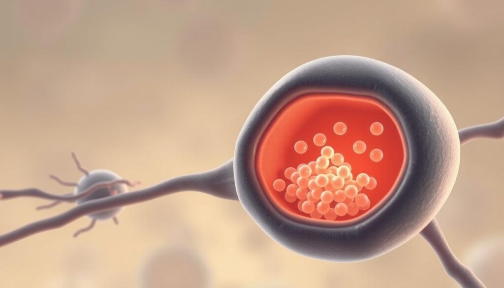A detailed illustration of insulin resistance, showcasing a cross-section of human cells with insulin receptors. The foreground depicts the impaired insulin signaling, with insulin molecules struggling to bind to the receptors. The middle ground highlights the buildup of glucose, visually representing the reduced cellular uptake. The background features a hazy, muted color palette, conveying the subtle, gradual nature of insulin resistance. The lighting is soft and diffused, creating a contemplative atmosphere. The angle is slightly elevated, providing a clear view of the cellular dynamics. The overall impression should be one of scientific accuracy and visual clarity, suitable for educating readers about the causes of prediabetes.