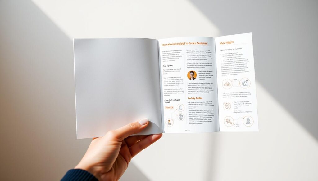 A neatly designed informational booklet, its cover showcasing a clean, minimalist aesthetic. The pages inside are filled with crisp, well-organized content, complemented by relevant illustrations and infographics. The booklet is held open, inviting the viewer to explore its educational material. Soft, diffused lighting illuminates the scene, creating a warm, approachable atmosphere. The layout and design elements convey a sense of clarity and professionalism, making the booklet an effective tool for sharing information.
